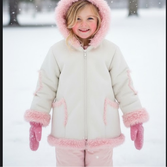 Oshkosh | Girls White and Pink Faux Suede Coat - Picture 1 of 11